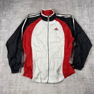Adidas Jacket Mens Medium White Windbreaker Track Vintage 90s 3 Stripes Soccer